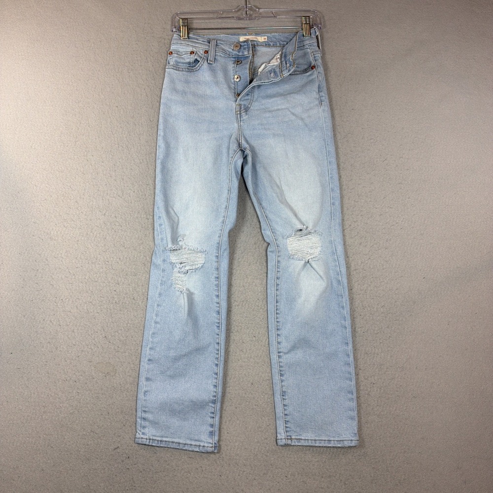 Levi's Women's Wedgie Straight Jeans Light Wash Distressed 5-Pocket Size 26